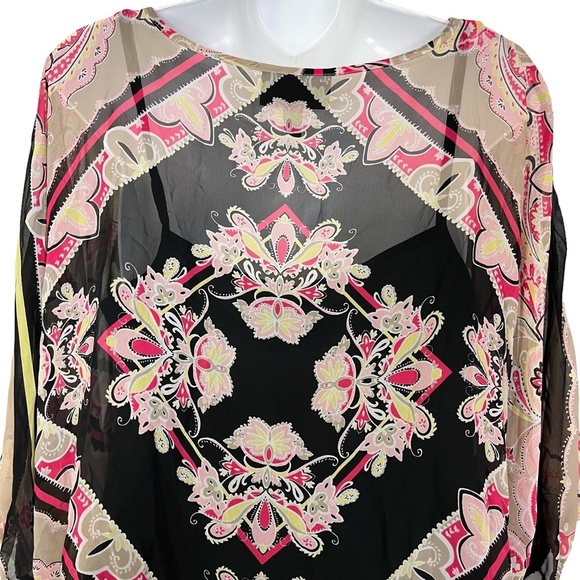 DANA BUCHMAN Oversized Top Black Pink Dolman Sleeve Lined Flowy Top Shirt sz M - Picture 12 of 16
